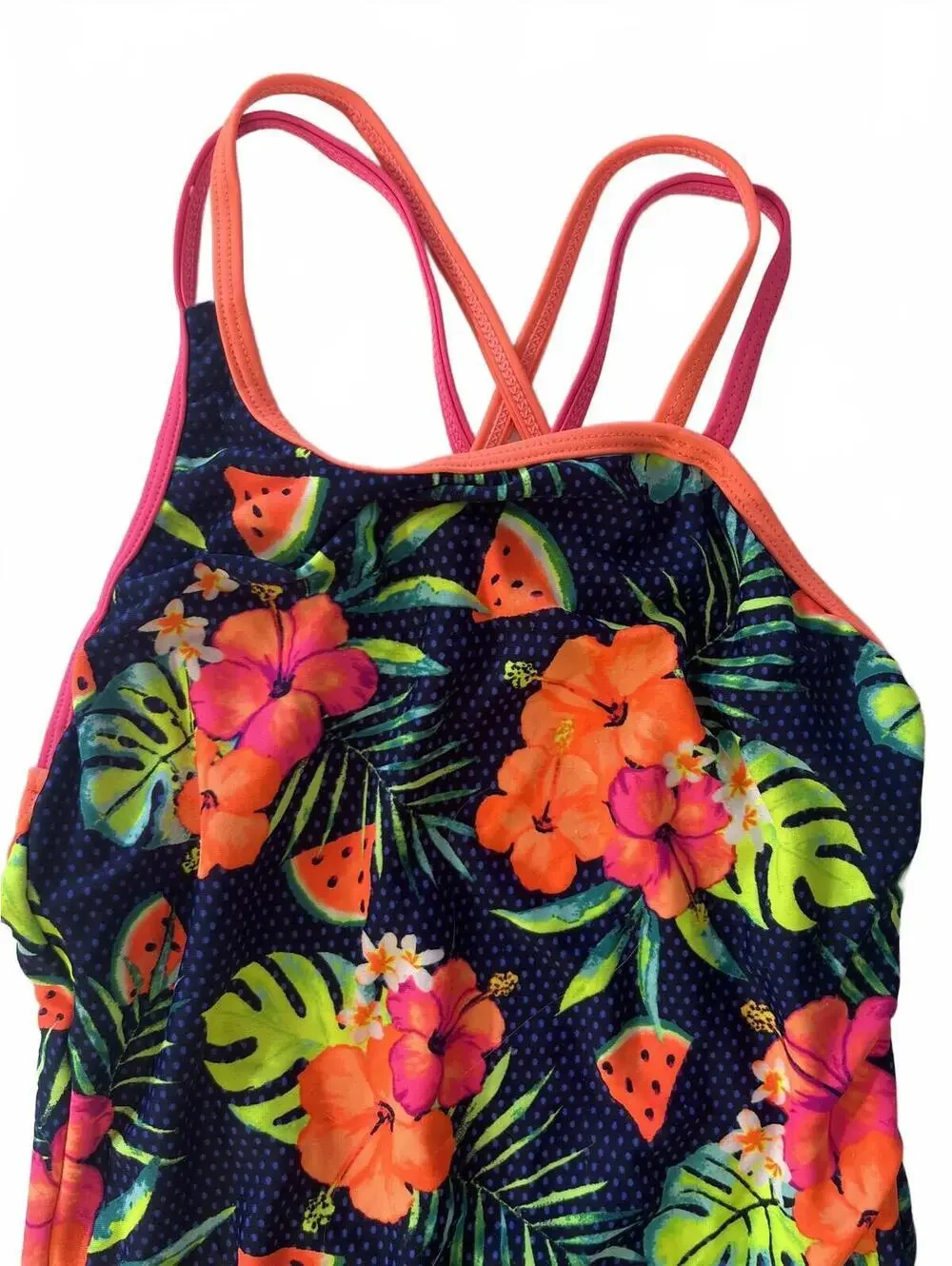Girls One-Piece Swimsuit Set of 2 Old Navy Size M (8) Tropical Floral & Stripe